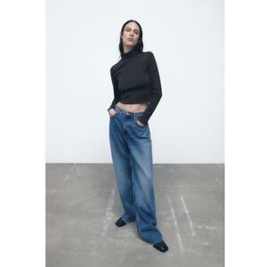 ZARA CROPPED MOCK NECK TOP IN ANTHRACITE GREY - SMALL